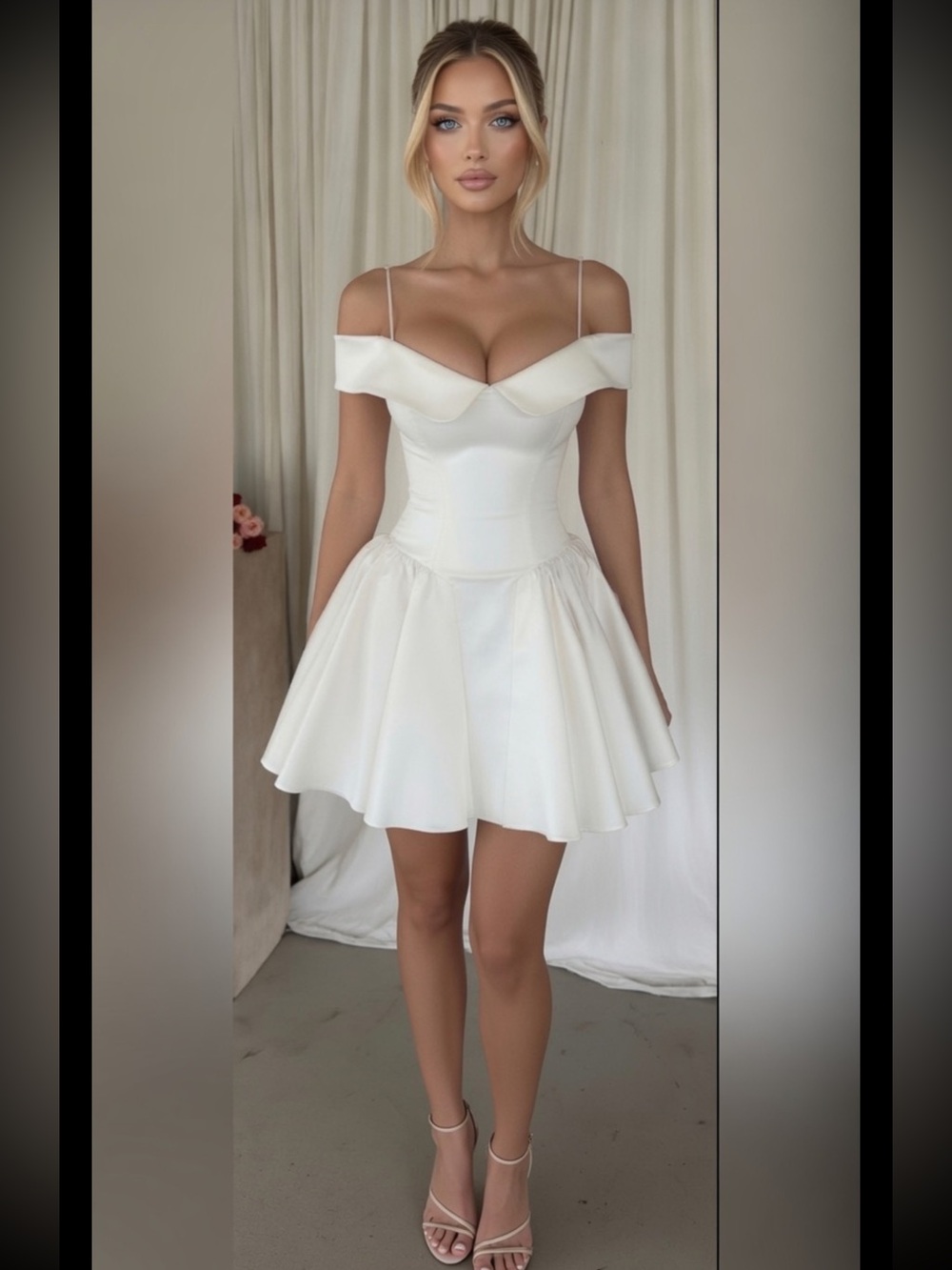 HOUSE OF CB 'Elida' White Off Shoulder Mini Dress /Size Small-US4-6/ $269